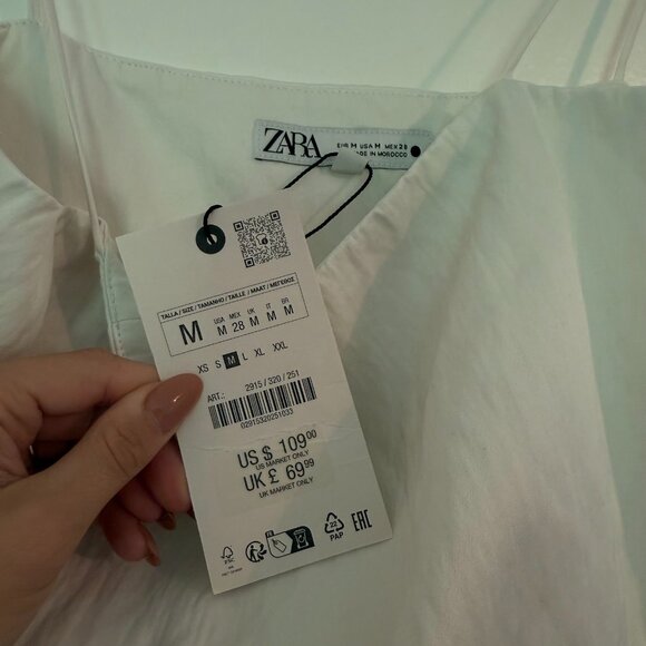 NWT Zara White Drop Waist Maxi Dress Sz M - Picture 3 of 5